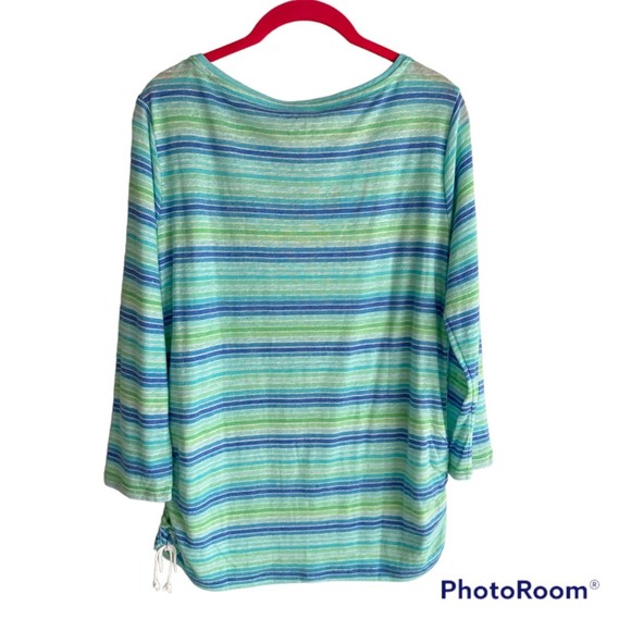 Talbots Blues and Green Linen Blend Striped 3/4 Sleeve Ladies Casual‎ Top, M - Picture 2 of 5
